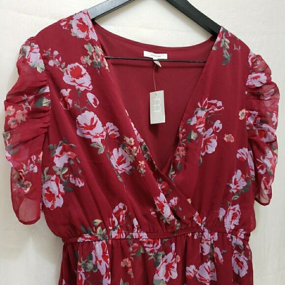 NWT Maurices Blouse Size XXL Burgundy Floral V Neck Ruffle Coquette Victorian - Picture 3 of 10